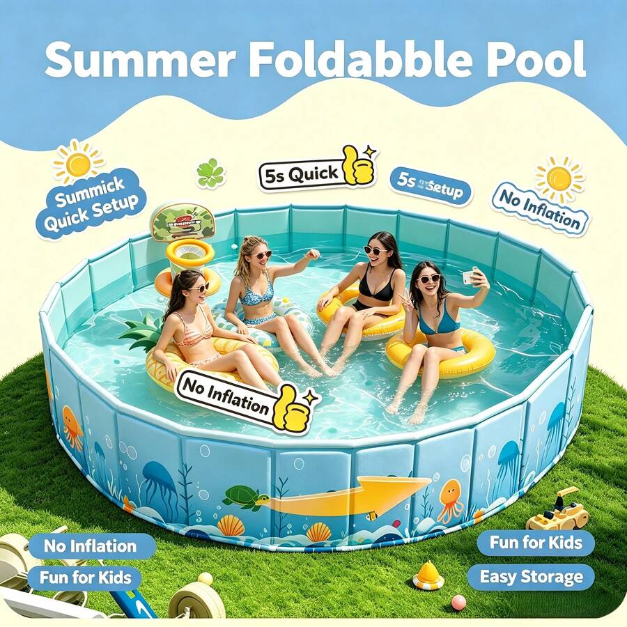 No Inflation / Non-Inflatable, Foldable Pool, Hard Shell, Portable Above-Ground Pool, Quick Setup No Installation, Portable Storage, Foldable Outdoor Water Tank, Suitable For Family Garden, Backyard Summer Water Play, Home Yard, Summer Water Fun