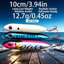 1/3pcs Lure Bait, Floating Pencil Lure Long Cast Freshwater Bass, Perch, Tuna Artificial Fish Bait Lure Set - Multicolor - View 2