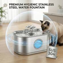 3.2L/108Oz Quiet Cat Water Fountain, Stainless Steel Automatic Pet Water Dispenser With Visible Window, Provides Pure And Fresh Water For Pets, Indoor Multi-Pet Water Fountain, USB Powered, Adapter Not Included, Replacement Filter Cartridges Available Separately - Multicolor - View 5