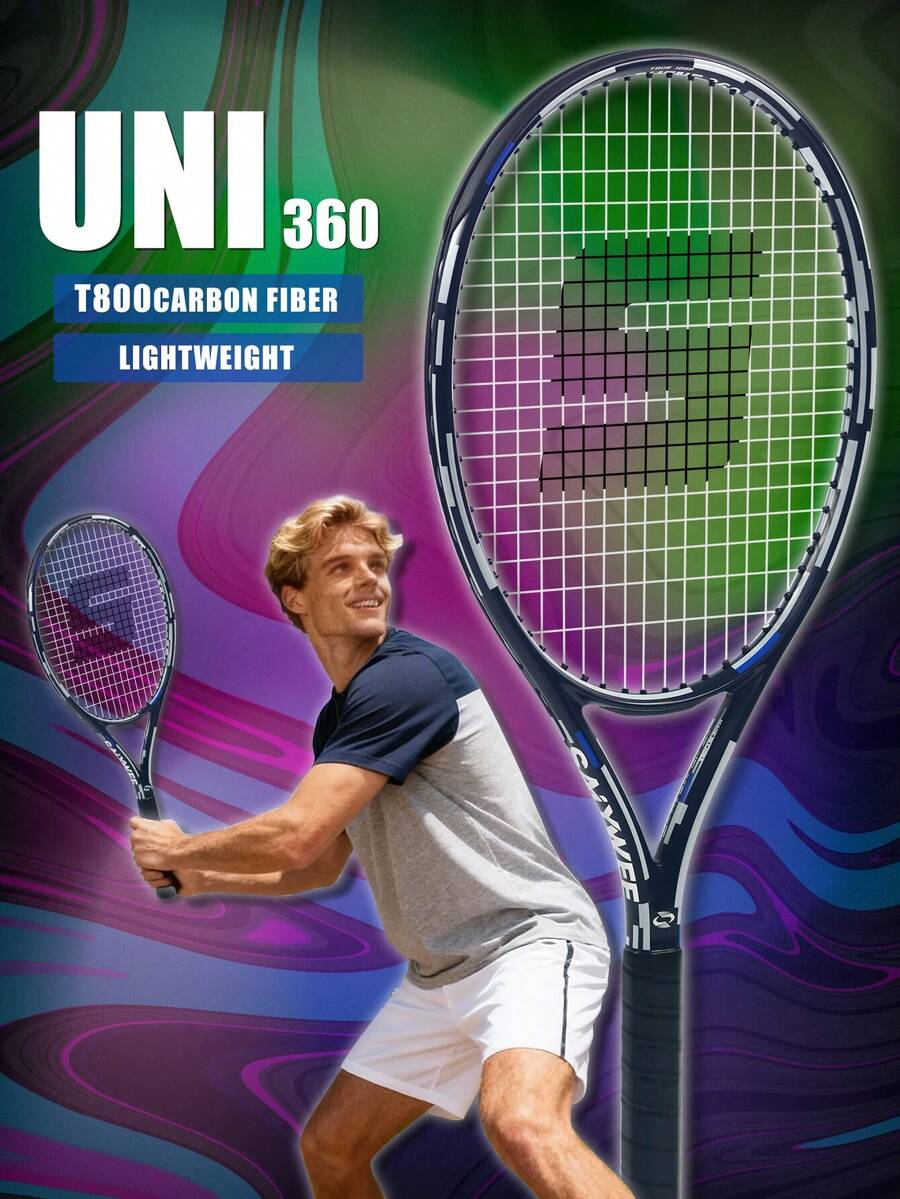 SALYWEE UNI360 Premium Professional Tennis Racket, T800 Full Carbon Fibre, Ultra-Light 280±10g Strung, 105in² 16x19, 52-62lbs, 340mm Balance, Power & Control, Navy Blue Spray Paint, Stable Racket, Suitable For Pro Player, Best Gift For Boyfriend & Girlfriend