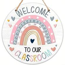 2D Flat, 1pc Classroom Door Hanging Welcome Sign, First Day Of School Decoration, Wooden Door Hanger For Teachers, School Party Decoration, 2D Flat - A - View 1