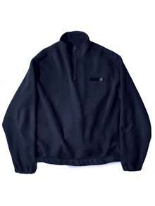 Men's Casual Half-Zip Denim Long Sleeve Sweatshirt - Navy Blue - View 2