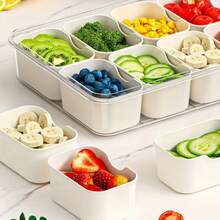 Set Of 2 Divided Snack Trays With Lids & Carry Handles, 8 Compartment Food Storage Containers For Fruits Nuts Candies Sausages, Reusable Serving Platter For Parties Picnics - White - View 9