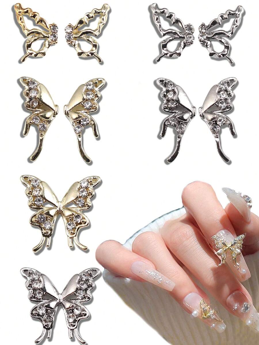 10pcs Nail Art Nail Y2K Charm Sweet Cool Style Nail Accessories Three Dimensional French Butterfly Shining Nail Gem DIY Nail Shop Special, Suitable For Beautiful Women's Exclusive Charm And Heartbeat - Multicolor - View 1