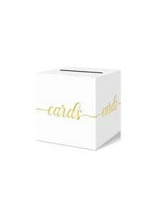 1pc White With Gold Foil Opening Gift Box - Elegant Square Gift Card/Red Envelope Box, Suitable For Baby Shower, First Birthday Party, Gender Reveal Party, Baptism, Wedding Table Decor And Party Supplies, Baby Shower Supplies, Diaper Box, Ballot Box, Guest Activity Game Card Box - Multicolor - View 6