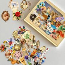 50pcs Vintage Mixed Paper Stickers, Waterproof Retro Floral & Antique Pattern Stickers, Suitable For DIY Scrapbooking, Notebooks And Daily Items Personalized Decoration - A - View 3