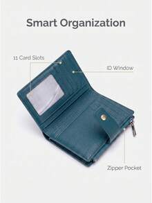 Hot-Selling New RFID Women's Wallet, Lychee Grain Soft Leather Zipper Snap Closure, Multi-Card Slot Fashion Short Wallet - Navy Blue - View 8