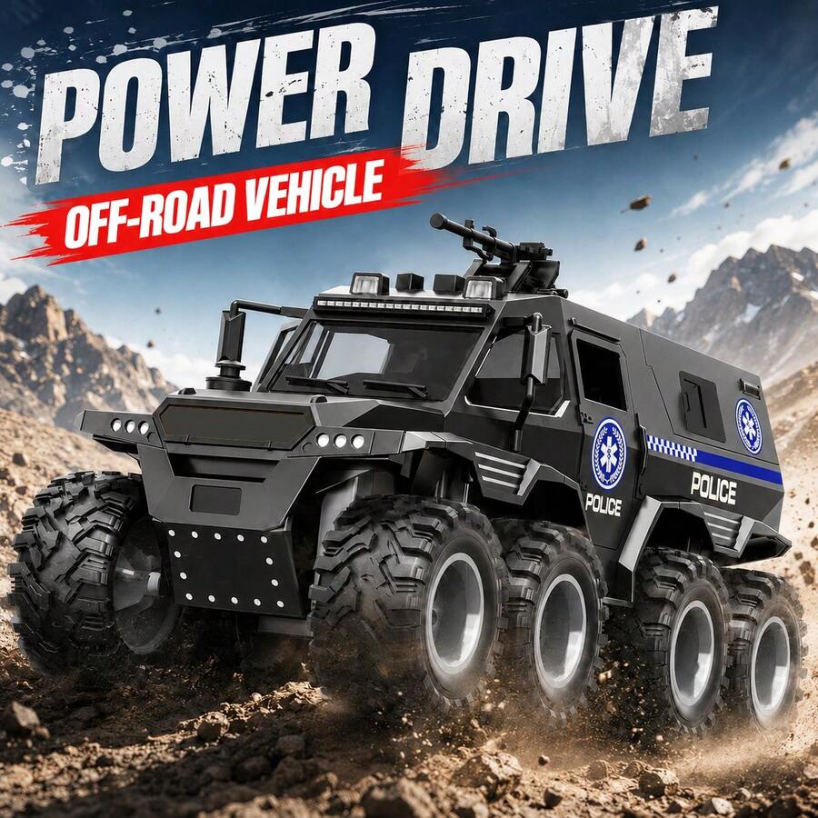 TEMI 8-Wheel Drive Police Armored Vehicle Toy, Suitable For Children 3 Years And Above, Inertia Off-Road SWAT Car Model, Friction Powered Truck, Ideal Gift For Birthday And Christmas