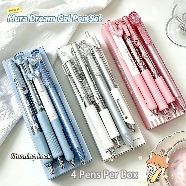 4pcs Blue Star Angel Neutral Pen Set, Ins Student Quick-Dry ST Tip Ballpoint Pen, 0.5mm Black Ink Refill, Smooth Quick-Dry Ink, Cute Angel Wing Pen Top, Suitable For Students, Teachers, Office Workers, Diary And Daily Use