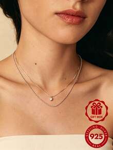 S925 Sterling Silver Double Layer Snake Bone Bead Chain Diamond Necklace Minimalist Women's Jewelry With Gift Box YWB-D1883 - Silver - View 9