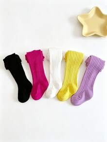 5/1pc Girls Bright Color Snug Fit Tights, Ribbed Solid Color All-Match Versatile Leggings, Classic Style For Spring, Autumn And All Seasons, Suitable For Girls' Daily Wear - Multicolor - View 5