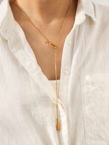 RAYQUEEN 1 buah Kalung Panjang Liontin Tetesan Air Stainless Steel dengan Rantai Sweater untuk Wanita, Cocok untuk Pemakaian Sehari-hari - Yellow Gold - View 3
