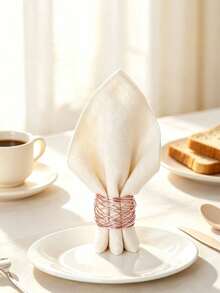 6pcs Rose Gold Metal Wire Woven Napkin Rings, Hollow Asymmetrical Twisted Metal Napkin Buckles, Suitable For Party Holiday Table Decor - View 1