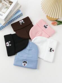 GARASSACC 1pc Women's Embroidered Cute Shiba Inu Lightweight Versatile Knit Hat - Dog - View 2