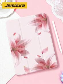 1件粉色百合花紋平板保護殼，適用於 Apple 平板 10.2 吋 Air 8(M4) 2026(11-Inch)/10代/(A16) 11 吋 11代 2025、Galaxy Tab A8 10.5 吋 2022、Matepad 10.4/Tab/，防摔，附筆槽，支援睡眠/喚醒 - 彩色 - 查看 3