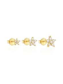 3pcs/Set 925 Sterling Silver Flower Stud Earrings For Women, Suitable For Sensitive Ears, Cubic Zirconia Pierced Ear Jewelry Gift Set - Flowers - View 13