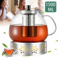 1500-ml-Glasteekanne Mit Sieb & Stövchen, Große Hitzebeständige Teezubereiterin Mit Sieb Für Blüten-, Kräuter- & Losen Tee – Ideal Für Familienfeiern, Büroteilen & Gemütliche Nachmittagsteerituale - 1 Stück - Übersicht 1
