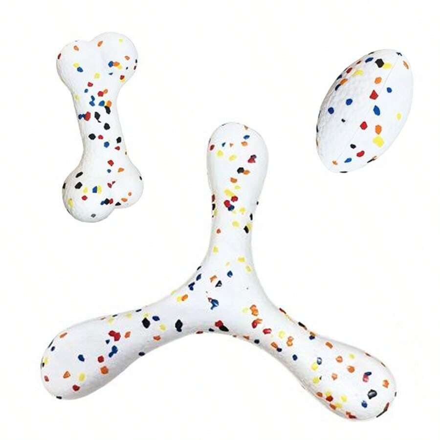 3pcs Pet Multi-Purpose Toy Set, Bone Football Toy Set, Lightweight, Floatable, High Elasticity And Durable, Puppy Fetch Game Toys, Medium Small Large Dog Chase Game Equipment, Perfect For Outdoor Training, Park Backyard Lawn Human-Pet Interaction Toys - Multicolor - View 1
