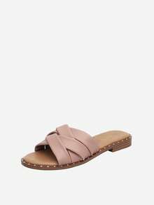 Dream Pairs Women's Cute Slip On Studded Flat Slides Sandals - Pink - View 5