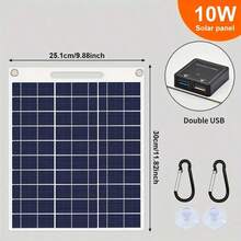 High Efficiency 10W Portable Solar Panel, 1PC Rechargeable USB Output Solar Charger, Lightweight Outdoor Power Supply For Camping Travel Emergency, Suitable For Phones Flashlights Small Digital Devices - Black - View 11