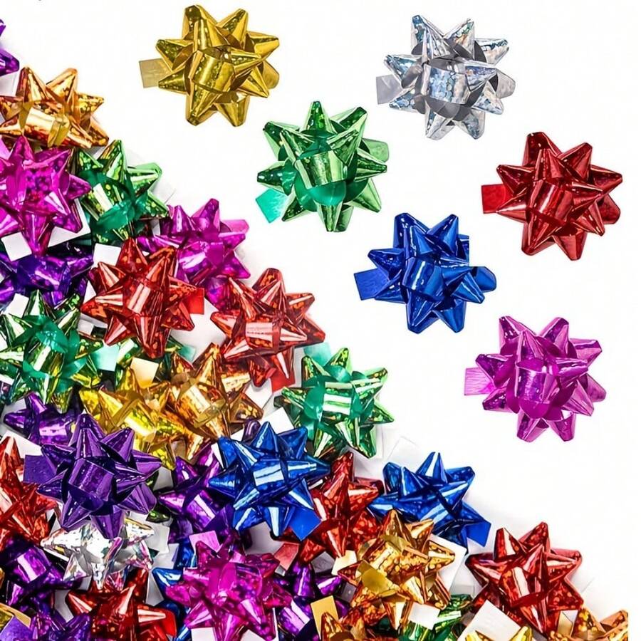 Juego de 100 lazos de regalo mixtos, cinta decorativa de caja de regalo con flor de estrella láser, para envolver regalos de vacaciones, decoración navideña, materiales de manualidades DIY, boda, regalo de cumpleaños, decoración de ramos y regalo de fiesta - Talla única - Ver 1