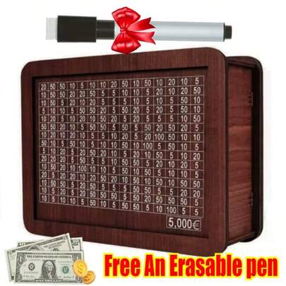 Target Tracking Wooden Cash Savings Box With Dry Erase Marker, Number Grid Money Tracker Piggy Bank, Retro Portable Cash Vault Storage Box For Household Budget Planning, Teens, Adults & Children Saving Goals ($5000)