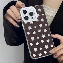 HANCAI 1pc White Frame Dark Brown Background Small Polka Dot White Five-Pointed Star Full Print Shockproof Phone Case, Minimalist Low Saturation Coffee Color Star Ins Niche Gentle Versatile Transparent Soft Shell, Compatible With IPhone17/17Pro/17ProMax/16/11/16Plus/16ProMax/16e/15ProMax/13/14/12/14ProMax/12ProMax/13ProMax/12Pro/13Pro/14Pro - White Frames, Matte White - View 4