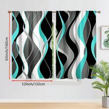 2pcs/Set Multi-Color Modern Abstract Line Design Curtains - Rod Pocket Design, Privacy Protection, Easy Installation, Suitable For Bedroom, Living Room, Bathroom And Other Daily Decor, Machine Washable, Digital Print, 100% Polyester Material, Good Light Transmission, Decorative Sheer Curtains, 90g/Sqm - Multicolor - View 12