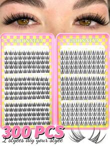 GROINNEYA 300pcs Cat Eye DIY Cluster Eyelash Extensions, Thin Single Segment Natural False Eyelash Bundles, Manga Lashes, Ultra-Thin Invisible Eyelash Stem, Easy To Wear, Reusable, Comfortable Fit - C - View 6