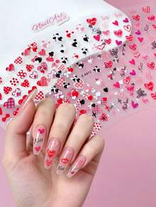 2 Peças Adesivos de Unhas com Relevo 5D, Unhas, Decoração DIY, Rosa, Vermelho, Preto, Branco, Coração, Estrela, Coração, Letras KISS em Inglês, Coração com Padrão de Grade Vermelha, Padrão de Laço, Adequado para Criar Arte de Unhas Estilo Retrô, Fofo, Y2K - Multicolorido - Visão 1