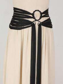 1 pieza Cadena de cintura ajustable con borlas largas estilo hada, cinturón de cuerda trenzada bohemio marrón, adecuado para combinar con vestidos - Marrón - Ver 9