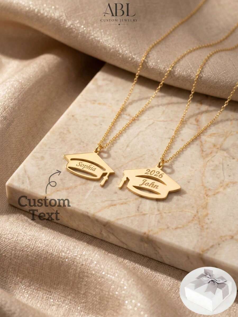 Customized Graduation Cap Necklace With Name, Personalized Commemorative Jewelry, Customized Graduation Necklace With Graduate's Name, Customized High School/University Graduation Gift, Meaningful Graduation Commemorative Premium Necklace, Personalized Gift For Her/Daughter, Graduation Friend Gift - Multicolor - View 1
