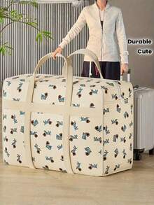 Large Capacity Clothing Storage Bag, Made Of Thick And Durable Polyester Fabric With Cute Dog Pattern. Foldable Design Saves Space, Equipped With Portable Handle, Suitable For Travel, Moving And Organizing Clothes, Bedding And Miscellaneous Items. Practical Home Storage Bag, Suitable For Holiday Essentials, Fashionable Room Decor And Matching Plush Toys. - Multicolor - View 1