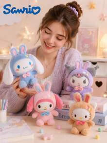 SANRIO 1件兔子毛絨娃娃，25cm柔軟毛絨娃娃，可愛日式風格禮物，適合女孩、兒童、收藏家，房間裝飾、汽車裝飾 - 彩色 - 查看 4