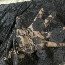 1pc Heavy Duty Rose Lace Mesh Fabric, 3D Embroidered Handmade DIY Mesh Cloth - Black - View 9