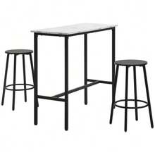 Bar Table Set With Stools, 3-Piece Bar Table Set, Dining Table With 2 Stools, Dining Room Set, High Table, Kitchen Table, Steel, White, Black - 白色 - 查看 1