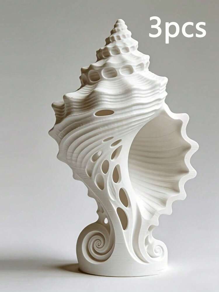 5/3/2/1pc 3D Printed Hollow Conch Shell Ornament, PLA Material Carved Seashell Sculpture, Nautical Coastal Ocean Decor, Beach Tabletop Centerpiece For Living Room, Bedroom, Bookshelf, Office, Wedding & Beach Themed Party Home Decoration Gift - one-size - View 14