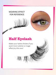 7 Pairs Half Eyelash, Kitten Eye Natural Extension Cat Eye Lashes, Short Soft Faux Mink Lashes, Clear Band, Fluffy Half Lashes, Suitable For Daily And Party Beginner Makeup - Black - View 3