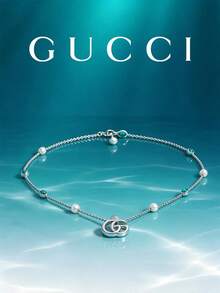 Gucci Double G Pendant Necklace YBB527399001 Vintage Distressed Silver Metal, Inlaid With Mother Of Pearl And Faux Turquoise Colorful Stones; Adjustable Chain Length, Gentle Luxury, Versatile For Daily Commute - Silver - View 2