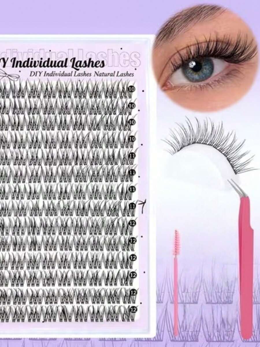 LIMEIKAI 14 Rows Natural Individual Eyelashes Eyelashes DIY Wispy Cluster Eyelash Extensions Individual Eyelashes 10-12mm Manga Cluster Eyelashes Fish Tail, Wispy/Nature Style, C Curl, Beginner-Friendly, Reusable Eyelash Extensions For Natural & Doll Looks