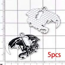 5/10pcs Silver Tone Enamel Dragon Charms Gothic Flying Dragon Pendants Rose Flame Design For DIY Earring Necklace Jewelry Making Supplies - Black - View 12