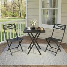 GOCAPTAIN Foldable & Weather-Resistant | 3-Piece Small Dining Table Patio Furniture - Square Iron Table And 2 Chairs - Compact Outdoor/Indoor Garden Dining Set - Space-Saving, Durable, Easy To Store - Black - View 1