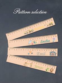 Personalized Custom Wooden Ruler, Engravable Name, Multi-Functional Reading Aid And Measuring Tool, Decorated With Cute Animal/Truck/Ocean/Rainbow Patterns, Suitable For Desk, Bag, Home, Back To School Gift, Learning Supplies, Teacher Reward, Birthday Gift - Multicolor - View 2