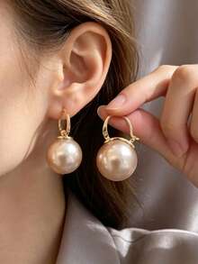 1 Pair Of Fashionable Personalities Faux Pearl Earrings Suitable For Women's Daily Commuting ﻿ - Champagne - View 8