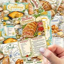 24pcs Vintage Floral European Bread Recipe Scrapbook Cards, Pastel Cottagecore Baking Print Decorative Ephemera Paper Cards For Junk Journal, Planner Decor, Scrapbooking, Bread Baking Theme Party All Season Handicraft Projects - H260621-24pcs - View 2