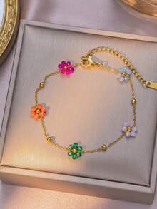 1 Set Vintage Colorful Dopamine Floral Beaded Necklace And Bracelet Set - Multicolor - View 4
