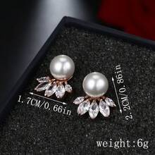 1 Pair Elegant Fashion Cubic Zirconia Stud Earrings Suitable For Women's Daily, Party, Holiday Wear - White Gold - View 2