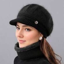 Lady's Winter Warm Lining Hat - Thick Knitted Scarf Hat For Keeping Warm In Cold Outdoor Weather - Soft Material - Warm Winter Gift - Winter Accessory, Winter Outfit - Fluffy Valentine's Day Gift - A Hat + Scarf - View 11