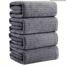 4 Extra Large Bath Towels - Checkered Microfiber, Highly Absorbent & Ultra-Soft, Suitable For Bathroom, Gym, Hotel, Home - Multiple Colors Available, Microfiber Texture - 灰色 - 查看 5