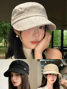 New Hot-Selling Fashion Personalized Elegant Versatile Relaxed Old Money Style Linen Crinkled Equestrian Cap Large Head Circumference Summer Thin Wide Brim Duck Bill Hat Sun Protection Sunshade Plus Size - Old Money Style Linen Cap - View 1